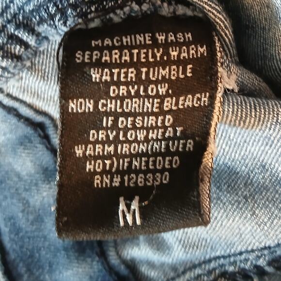 Y2K Thrill Denim Vest Medium Button Up Lace Pocket Collared Hoodless Distressed - Picture 6 of 6